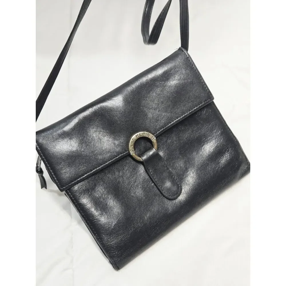 Hobo Vtg Black Genuine Leather Crossbody Anne Klein Boho Inde Retro Grunge 90's